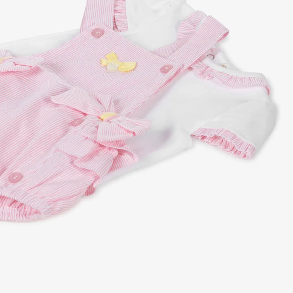 Girls Pink Cotton Dungaree Shorts Set