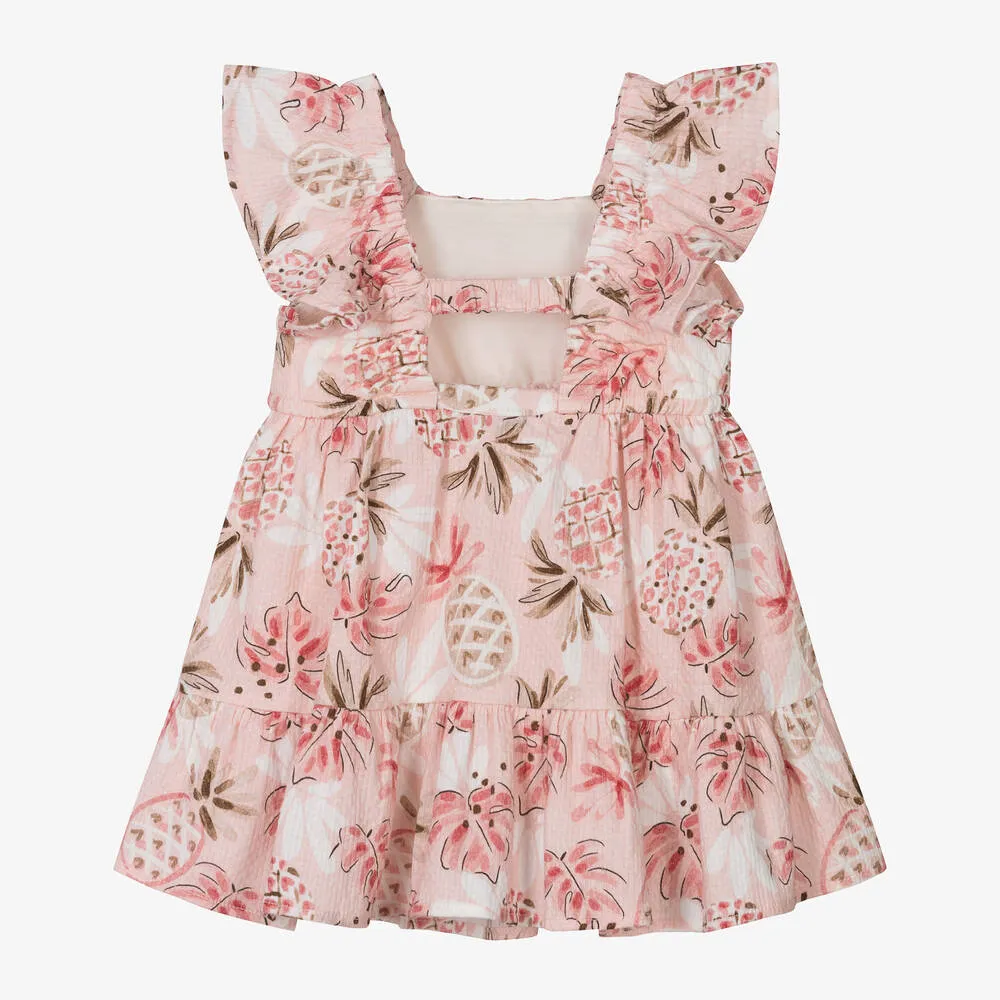 Girls Pink Cotton Pineapple Print Dress