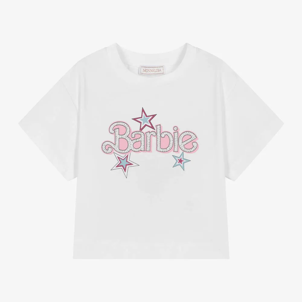 Girls White Cotton Barbie T-Shirt