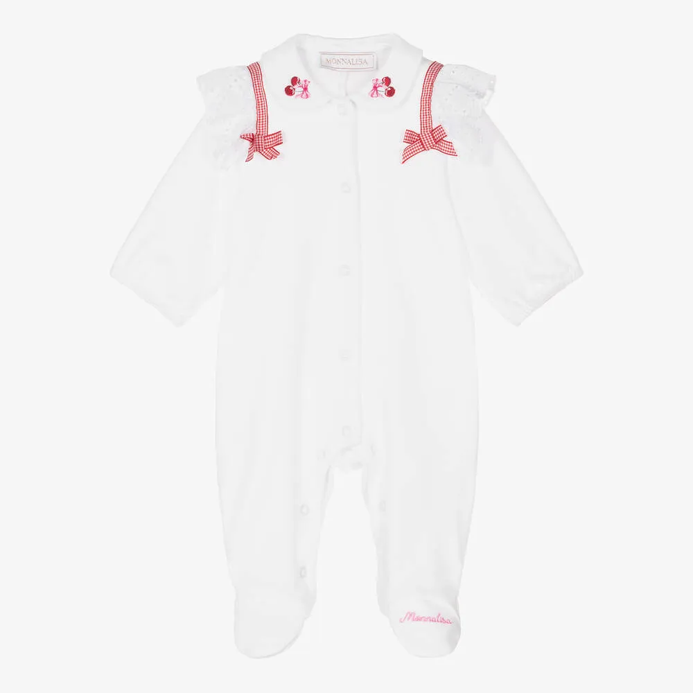 Girls White Cotton Cherry Babygrow