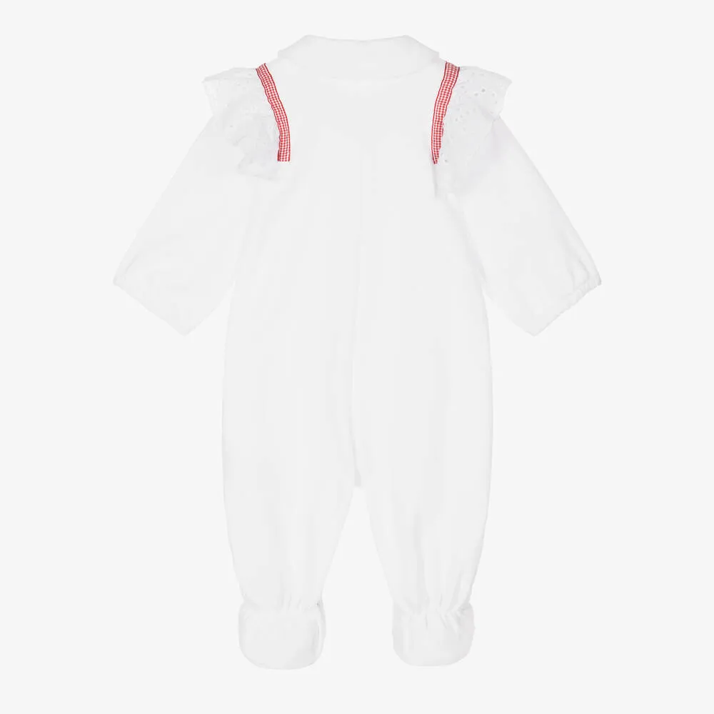 Girls White Cotton Cherry Babygrow