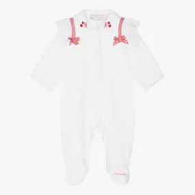 Girls White Cotton Cherry Babygrow