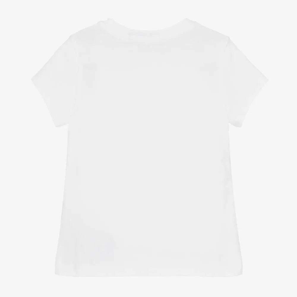 Girls White Cotton Graphic Print T-Shirt