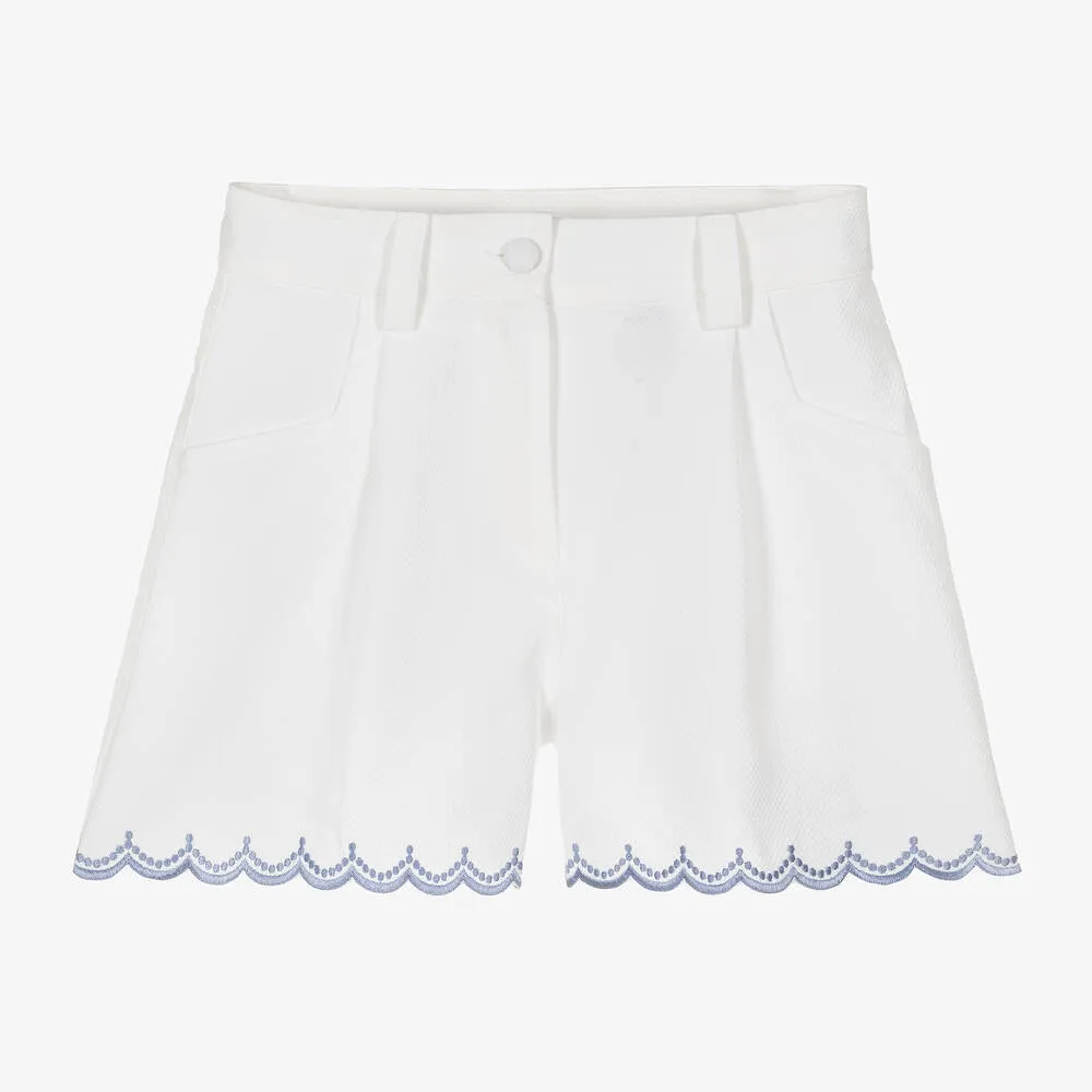 Girls White Cotton Pegaso Logo Shorts