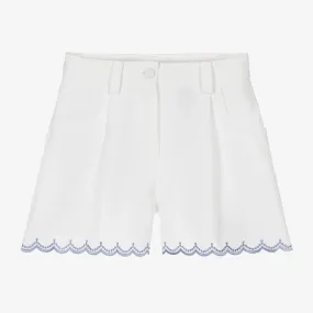 Girls White Cotton Pegaso Logo Shorts