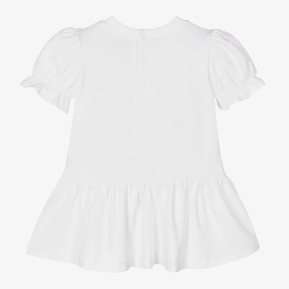 Girls White Cotton Teddy Bear Heart Dress