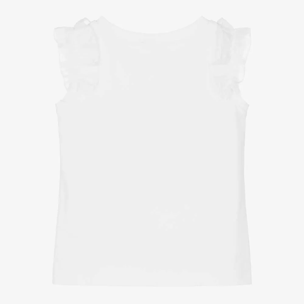 Girls White Sea Shell Cotton T-Shirt