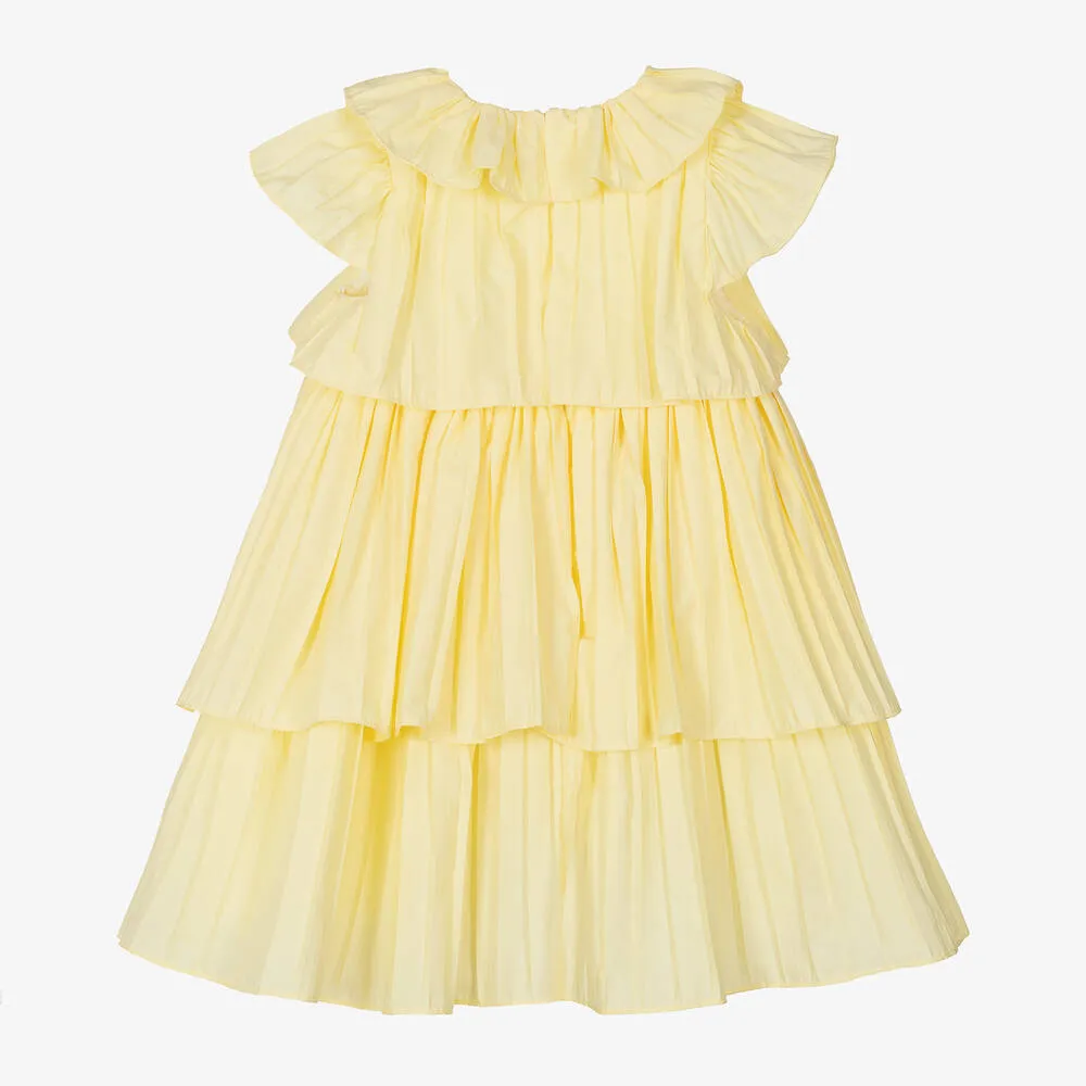 Girls Yellow Pleated Cotton Dress