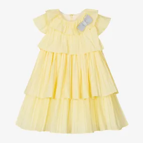 Girls Yellow Pleated Cotton Dress