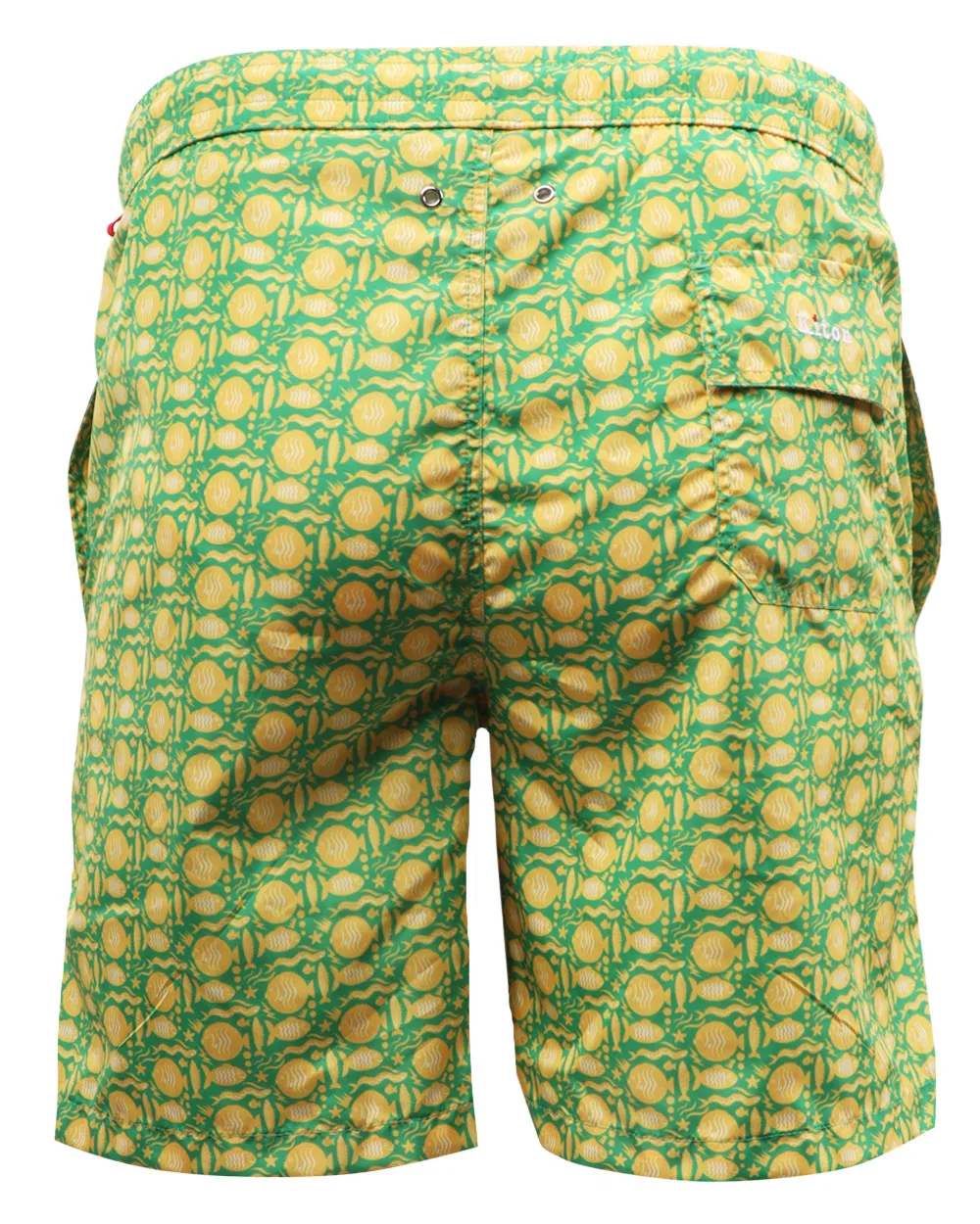 Green and Yellow Print Swim Short