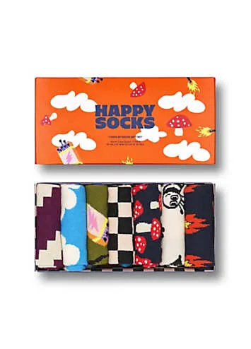 Happy Socks Pack of 7 A Wild Week Socks Gift Set | Kaleidoscope