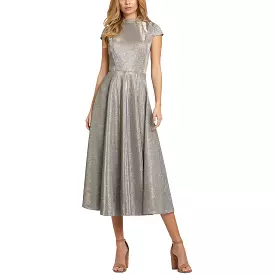 Ieena for Mac Duggal Womens Metallic Cap Sleeves Midi Dress