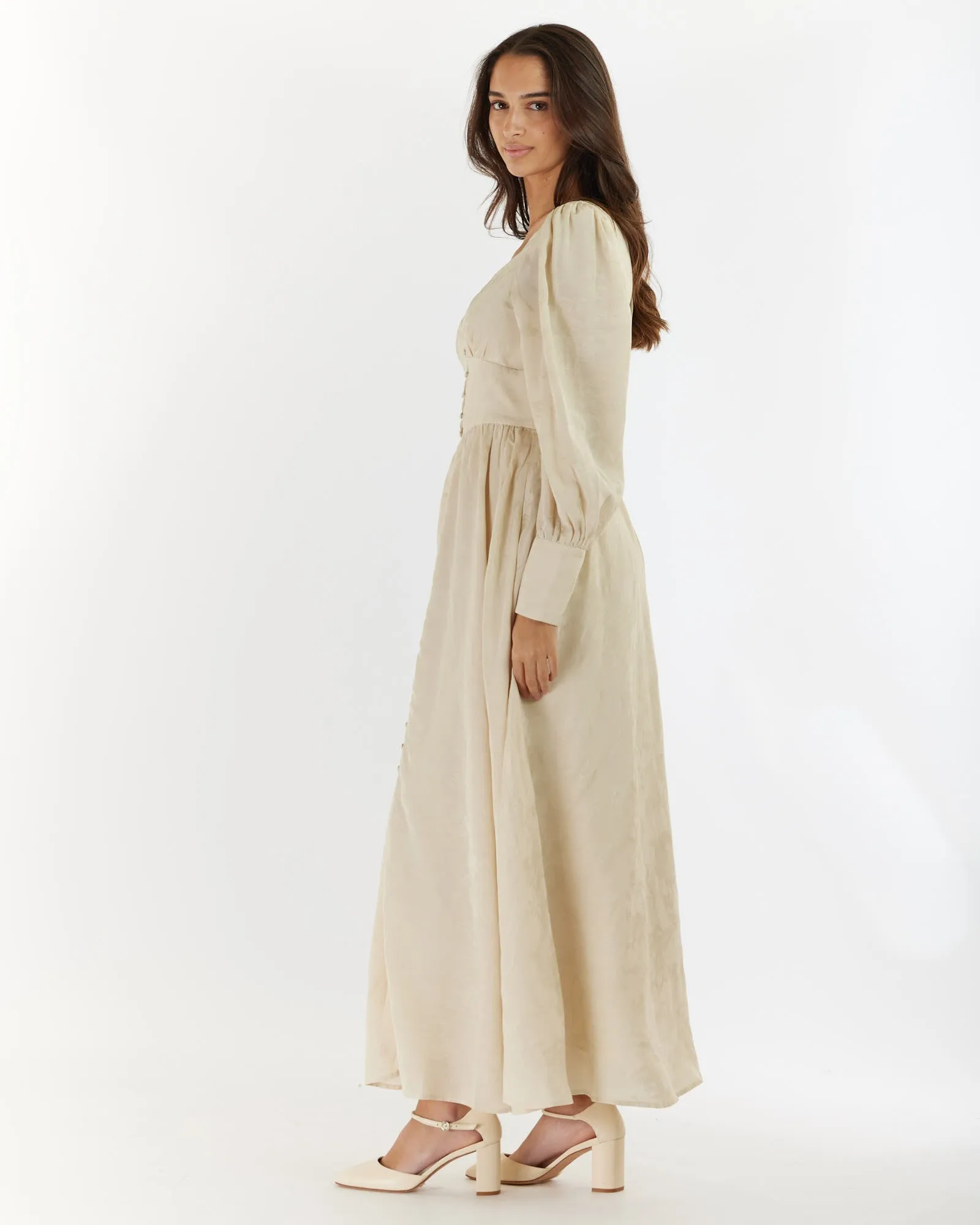 Loren Linen Jacquard Maxi Dress - Crema