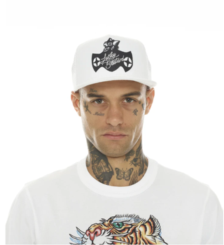 Lucky Bastard Bat Mesh Trucker Hat (White)