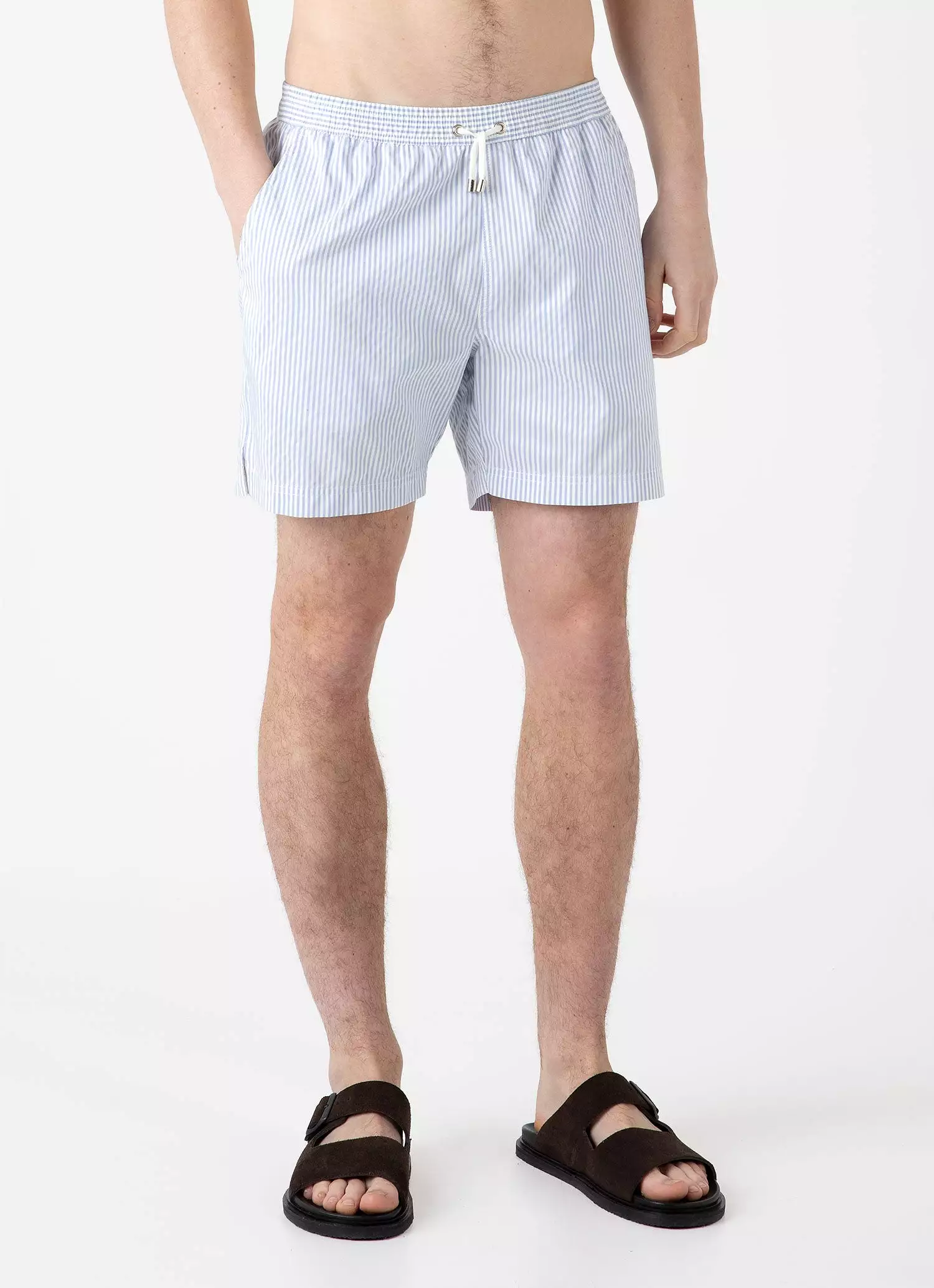 Men's Drawstring Swim Short in White/Cool Blue