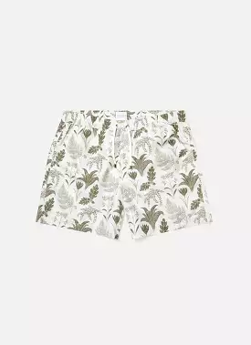 Men's Leaf Print Swim Short in Ecru