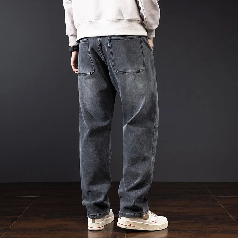 Men's Winter Casual Brushed Thick Hip Hop Baggy Warm Straight Leg Jeans