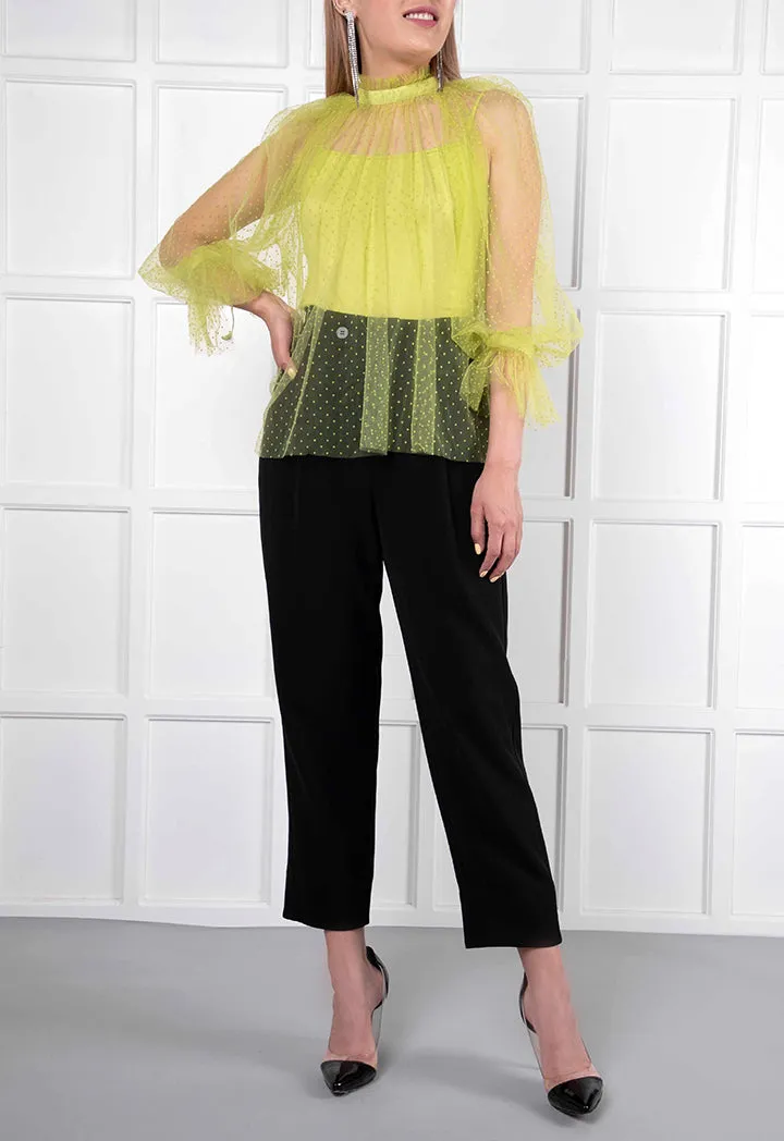 Mesh Ruffle Neckline Blouse