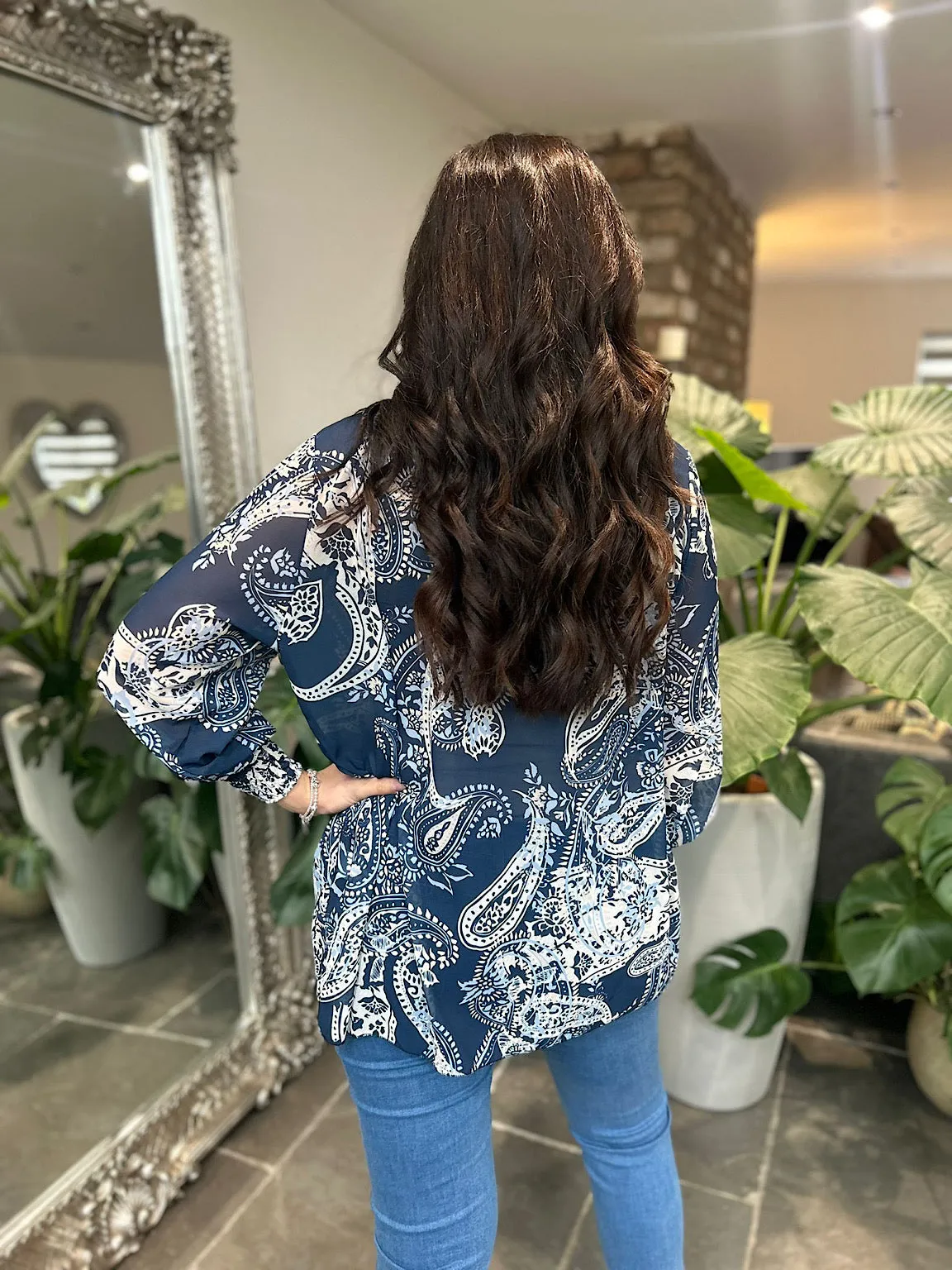 Navy Paisley High Neck Blouse June