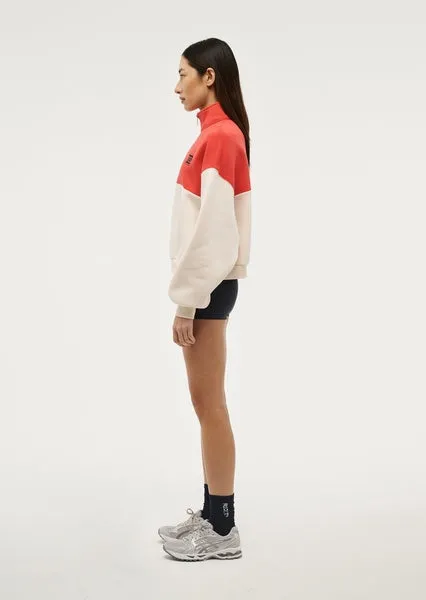 PE NATION - Centre Field Sweat - Whisper White / Poppy Red