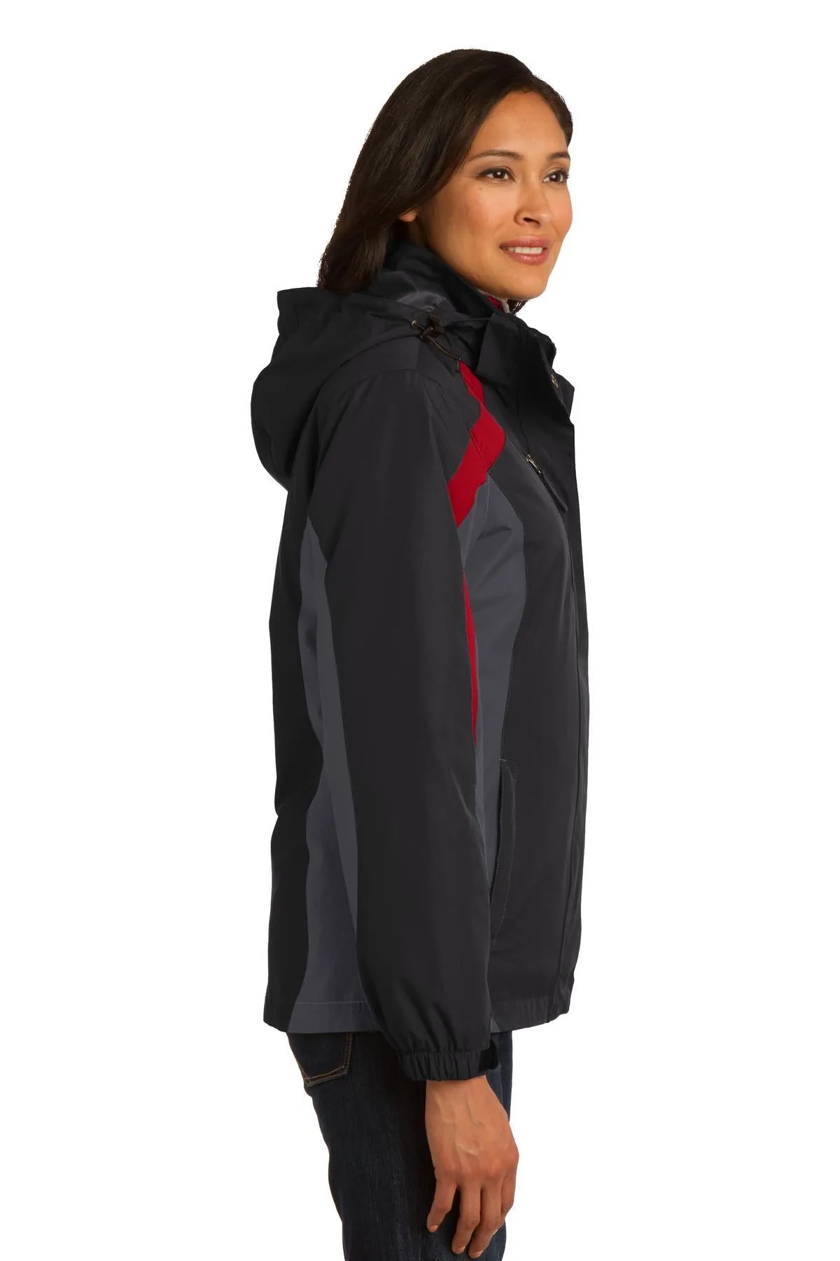 Port Authority Ladies Colorblock 3-in-1 Jacket L321 Black/ Magnet Grey/ Signal Red