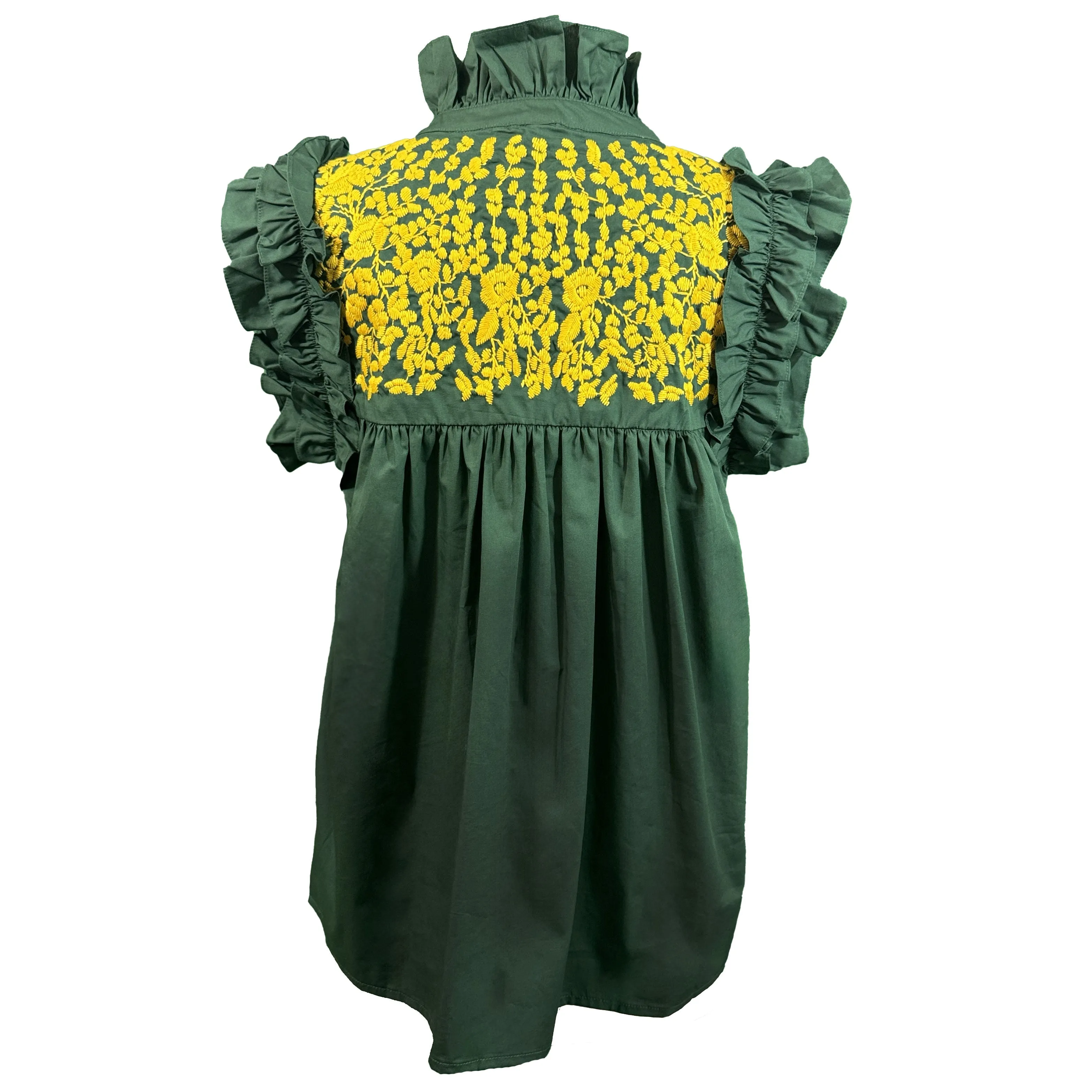 PRE-ORDER: Baylor Green + Gold Hummingbird Blouse (late August ship date)