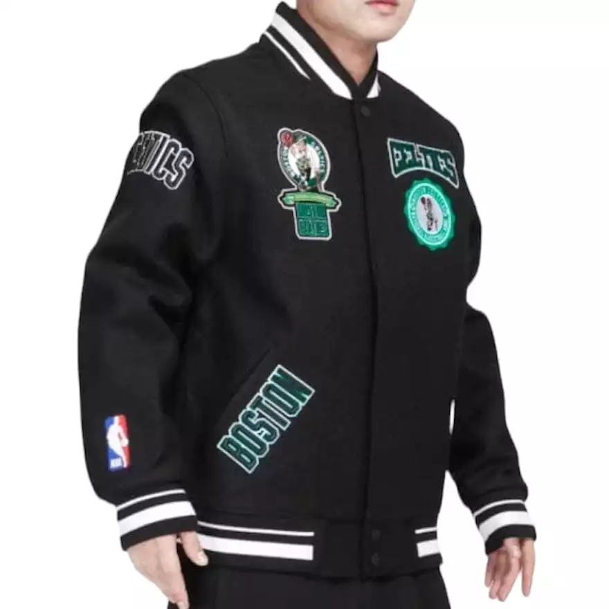 Pro Standard Boston Celtics Crest Emblem Rib Wool Varsity Jacket (Black)