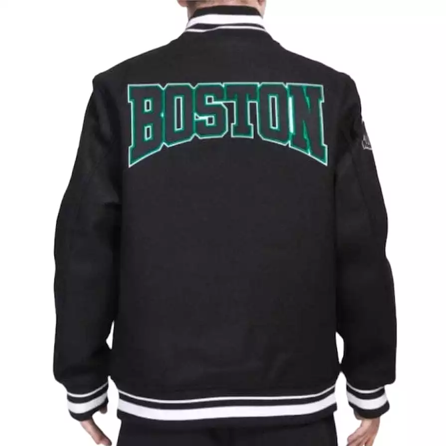 Pro Standard Boston Celtics Crest Emblem Rib Wool Varsity Jacket (Black)