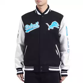 Pro Standard Detroit Lions Script Tail Rib Wool Varsity Jacket (Black/White)