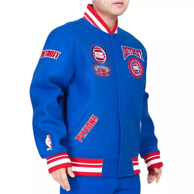 Pro Standard Detroit Pistons Crest Emblem Rib Wool Varsity Jacket (Royal/Red)