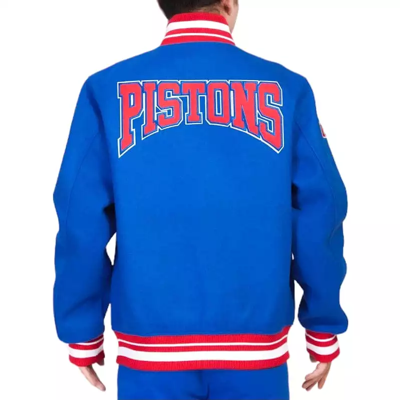 Pro Standard Detroit Pistons Crest Emblem Rib Wool Varsity Jacket (Royal/Red)