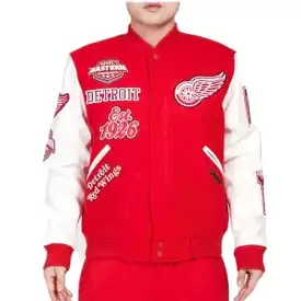 Pro Standard Detroit Red Wings Animal Print Wool Varsity Jacket (Red/White)