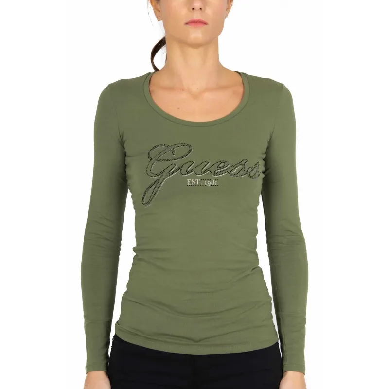 T-SHIRT MANICHE LUNGHE CON STAMPA LOGO E PERLINE, VERDE