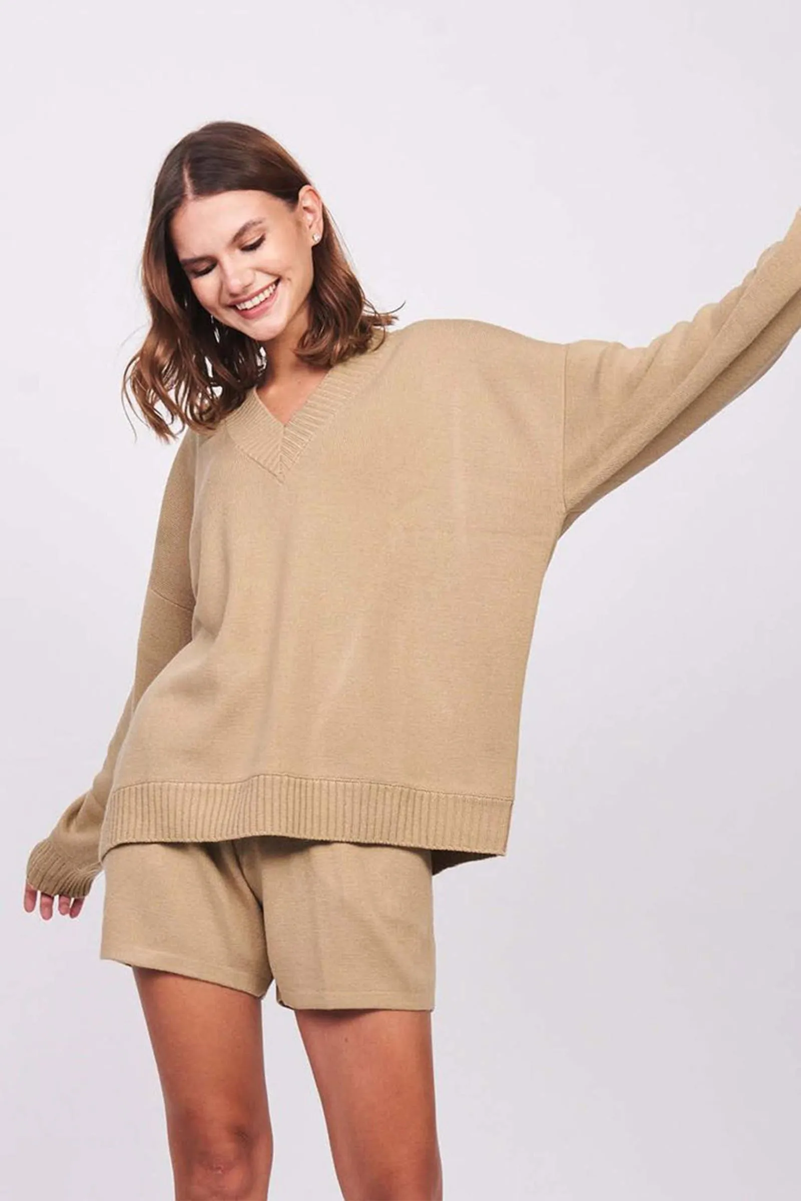 Taupe V-Neck Sweater