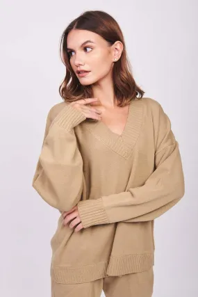 Taupe V-Neck Sweater