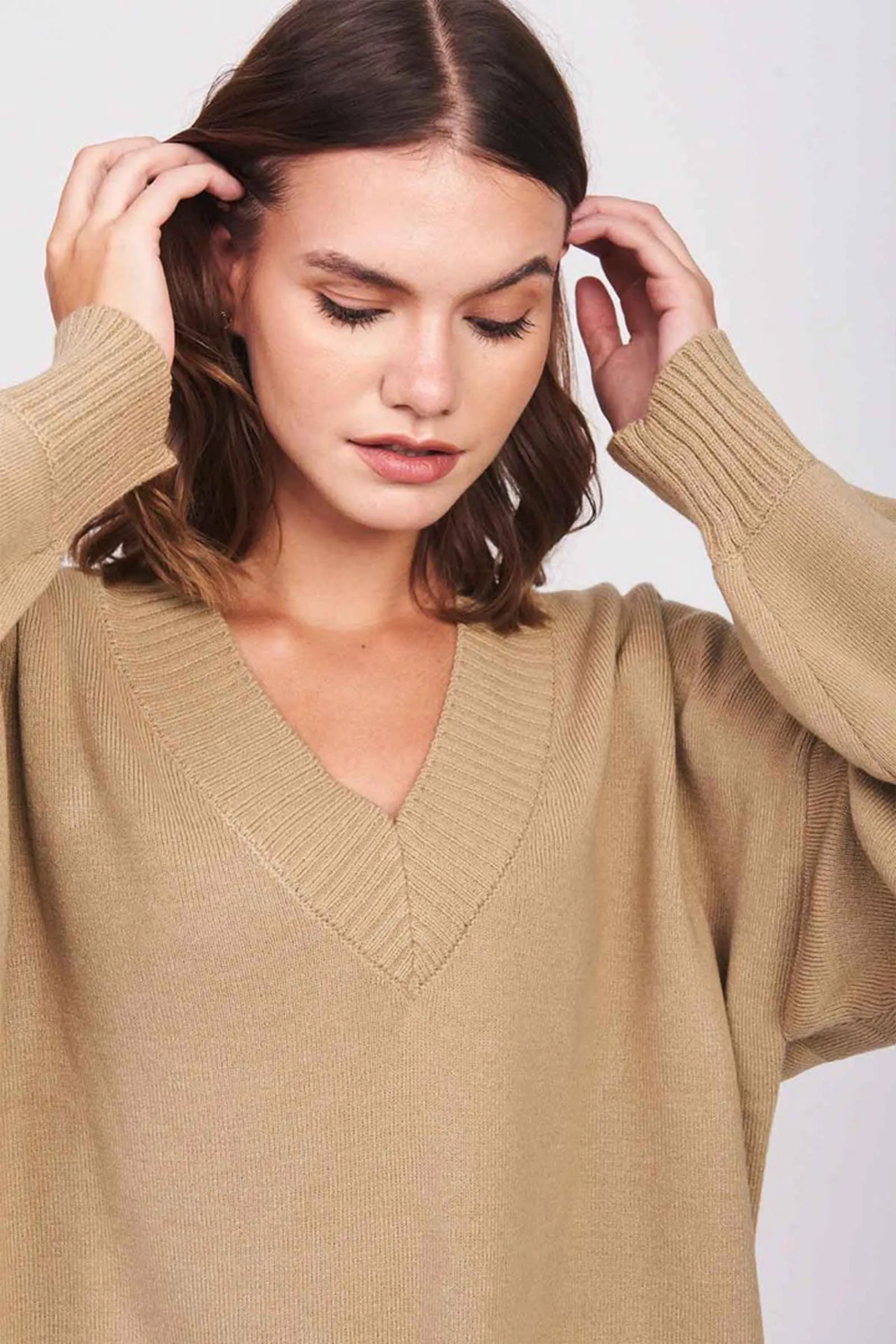 Taupe V-Neck Sweater