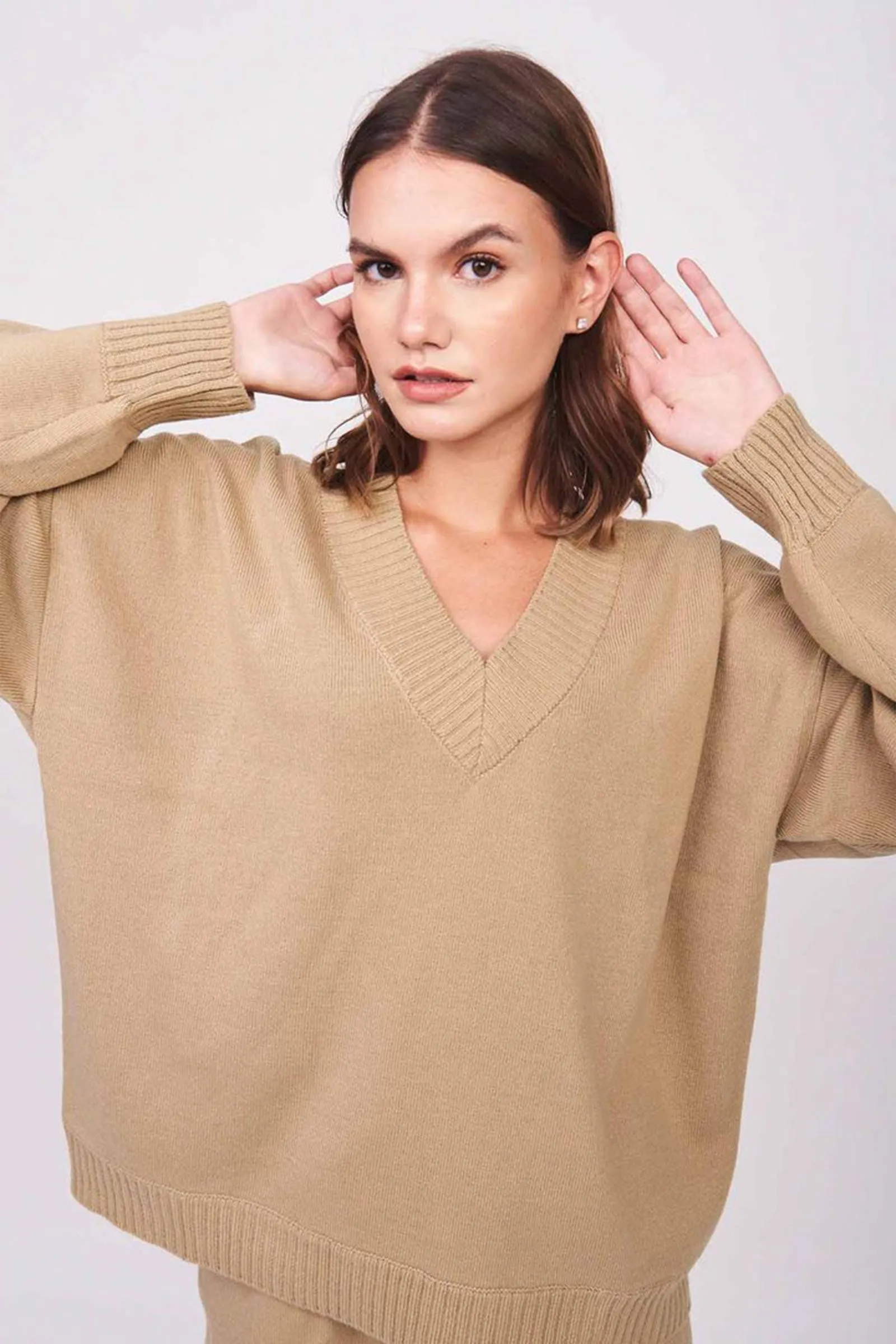 Taupe V-Neck Sweater