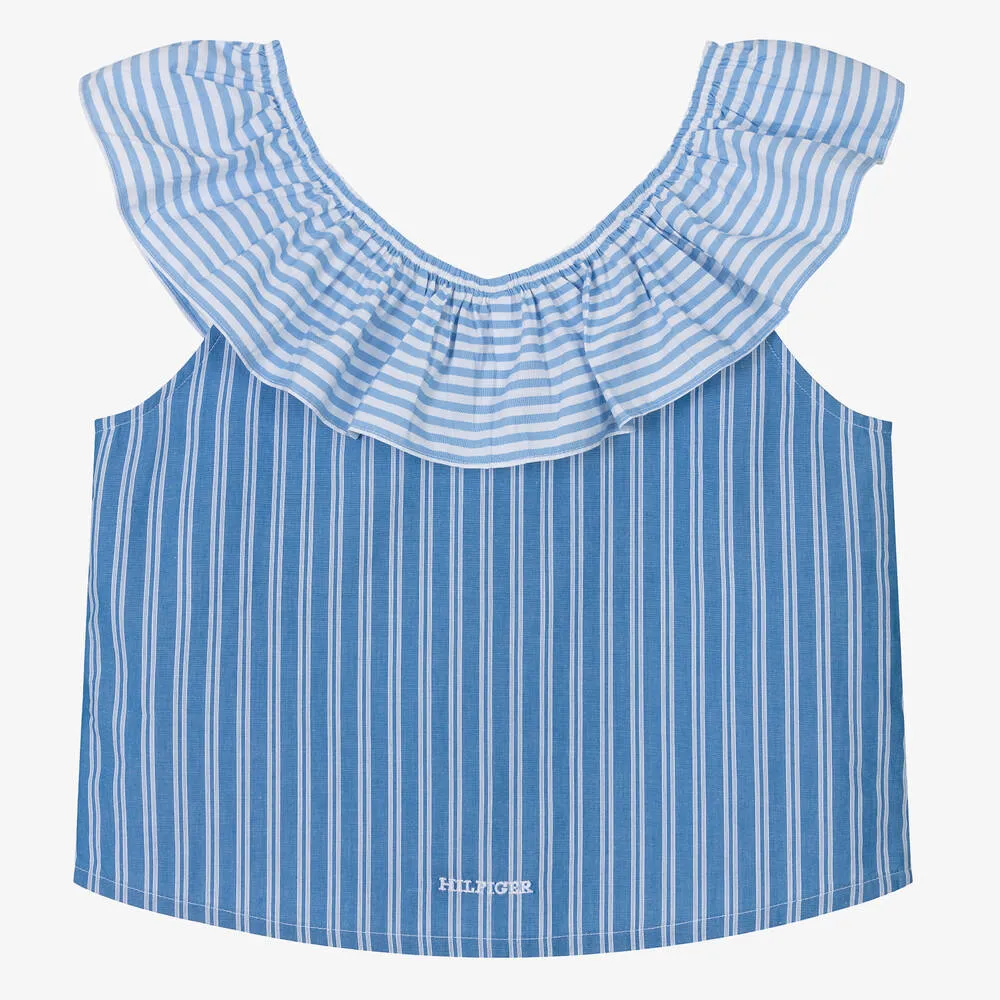 Teen Girls Blue Cotton Stripe Blouse