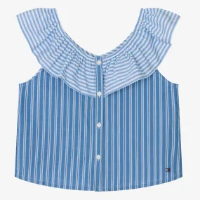 Teen Girls Blue Cotton Stripe Blouse