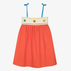 Teen Girls Orange Cotton Crochet Dress