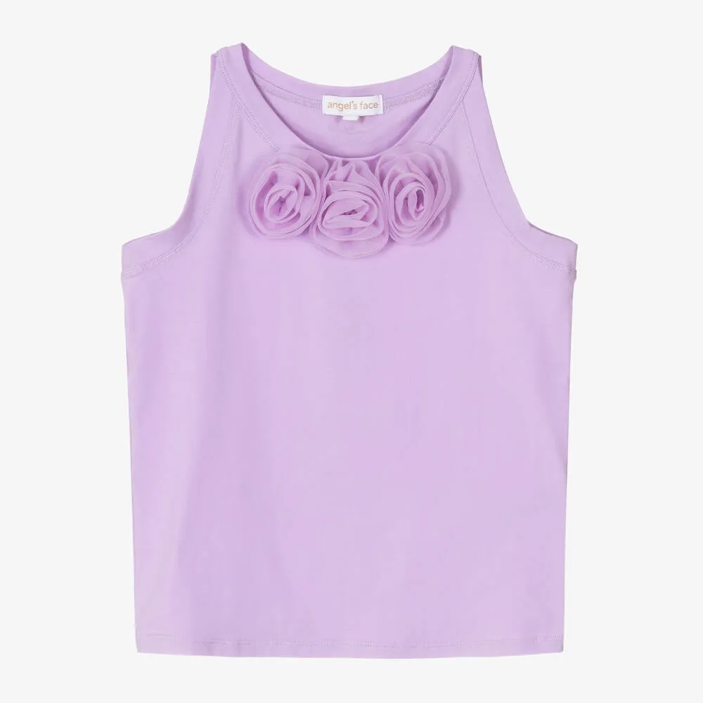 Teen Girls Purple Cotton Sleeveless Top