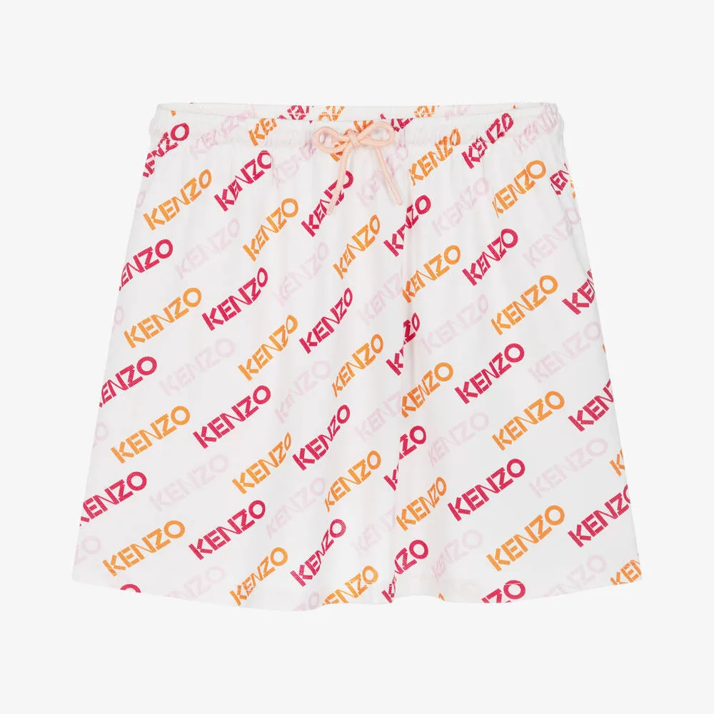 Teen Girls White Cotton Piqué Logo Skirt