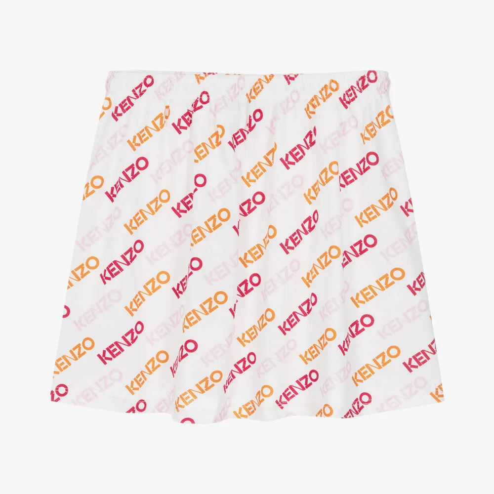 Teen Girls White Cotton Piqué Logo Skirt