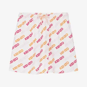 Teen Girls White Cotton Piqué Logo Skirt