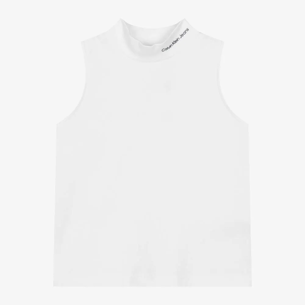 Teen Girls White Cotton Sleeveless Top