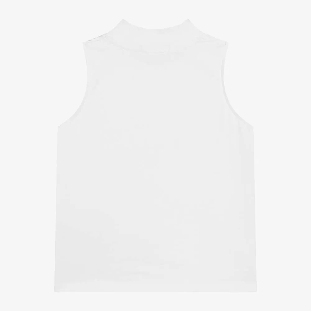 Teen Girls White Cotton Sleeveless Top