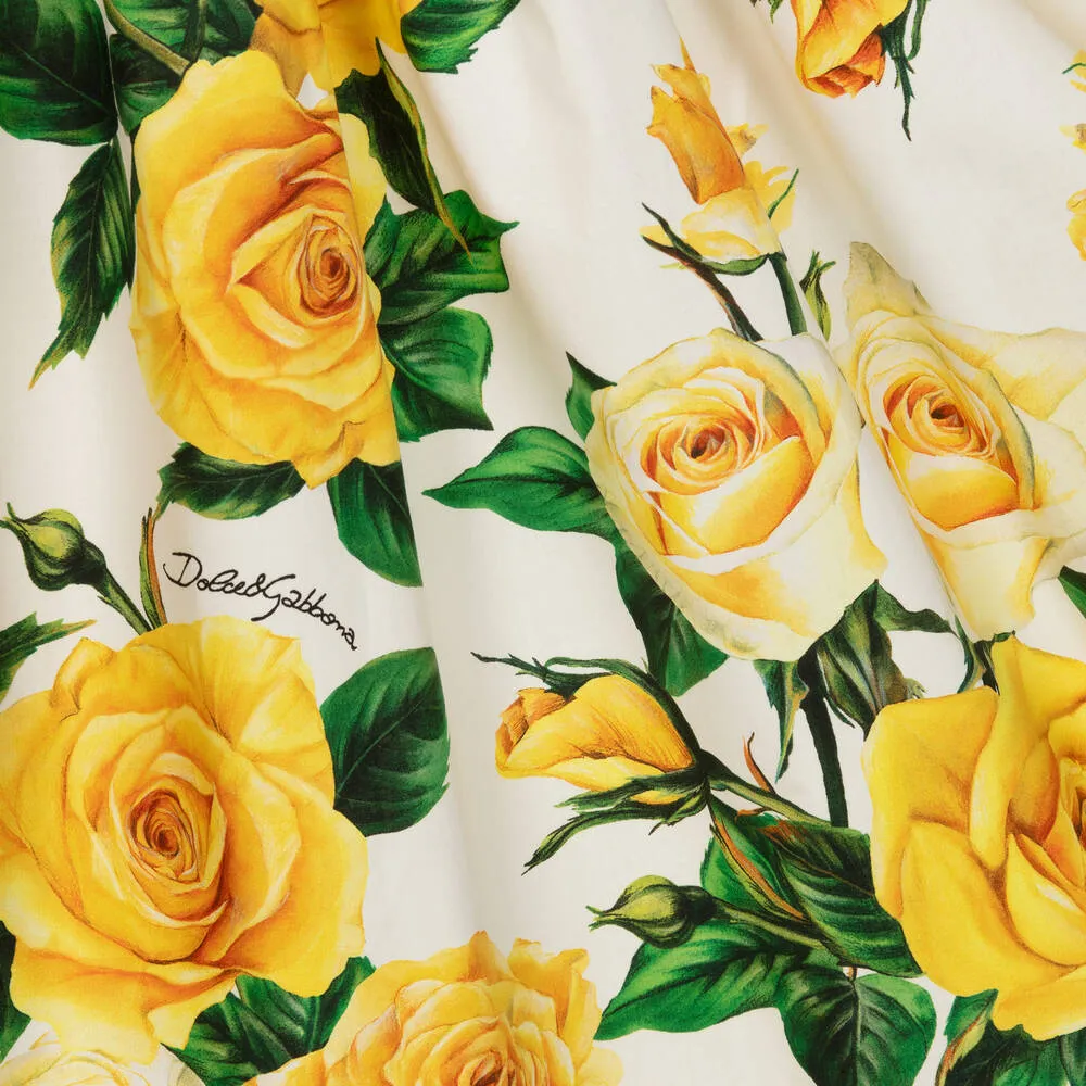 Teen Girls Yellow Rose Print Cotton Dress