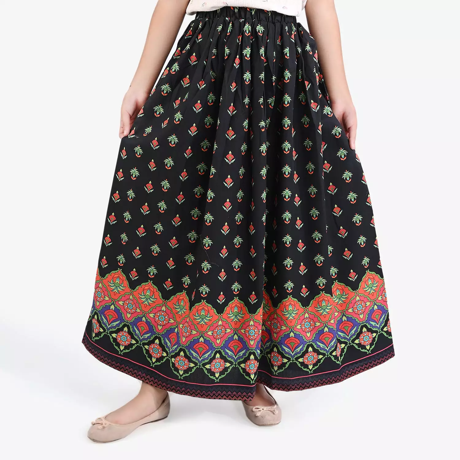 Teens Girls Cotton Long Skirt Rung Ja - Black