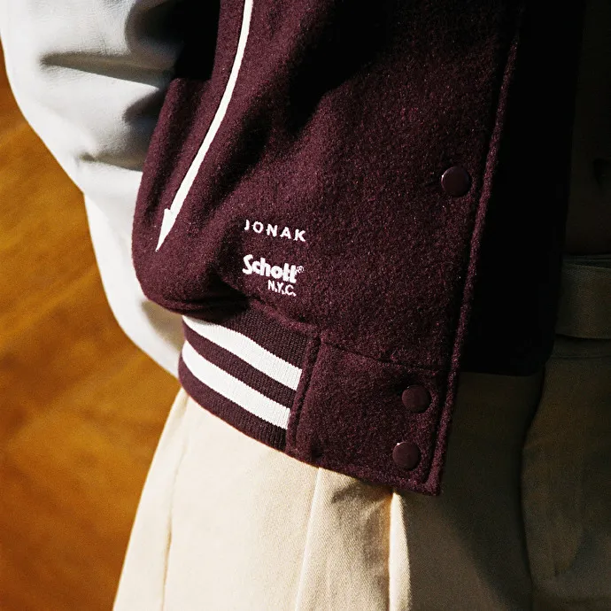 THE JONAK VARSITY in burgundy wool