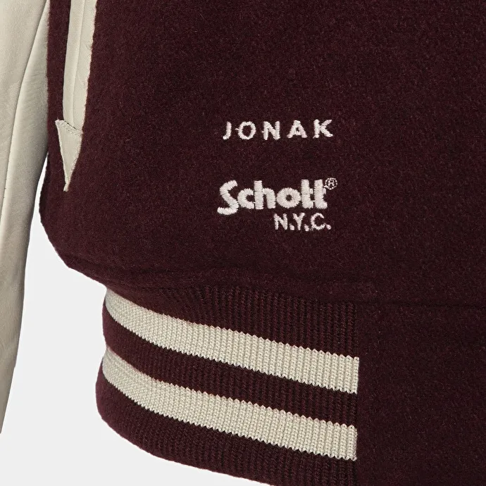 THE JONAK VARSITY in burgundy wool